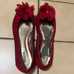 Well Worn Red Floral Flats